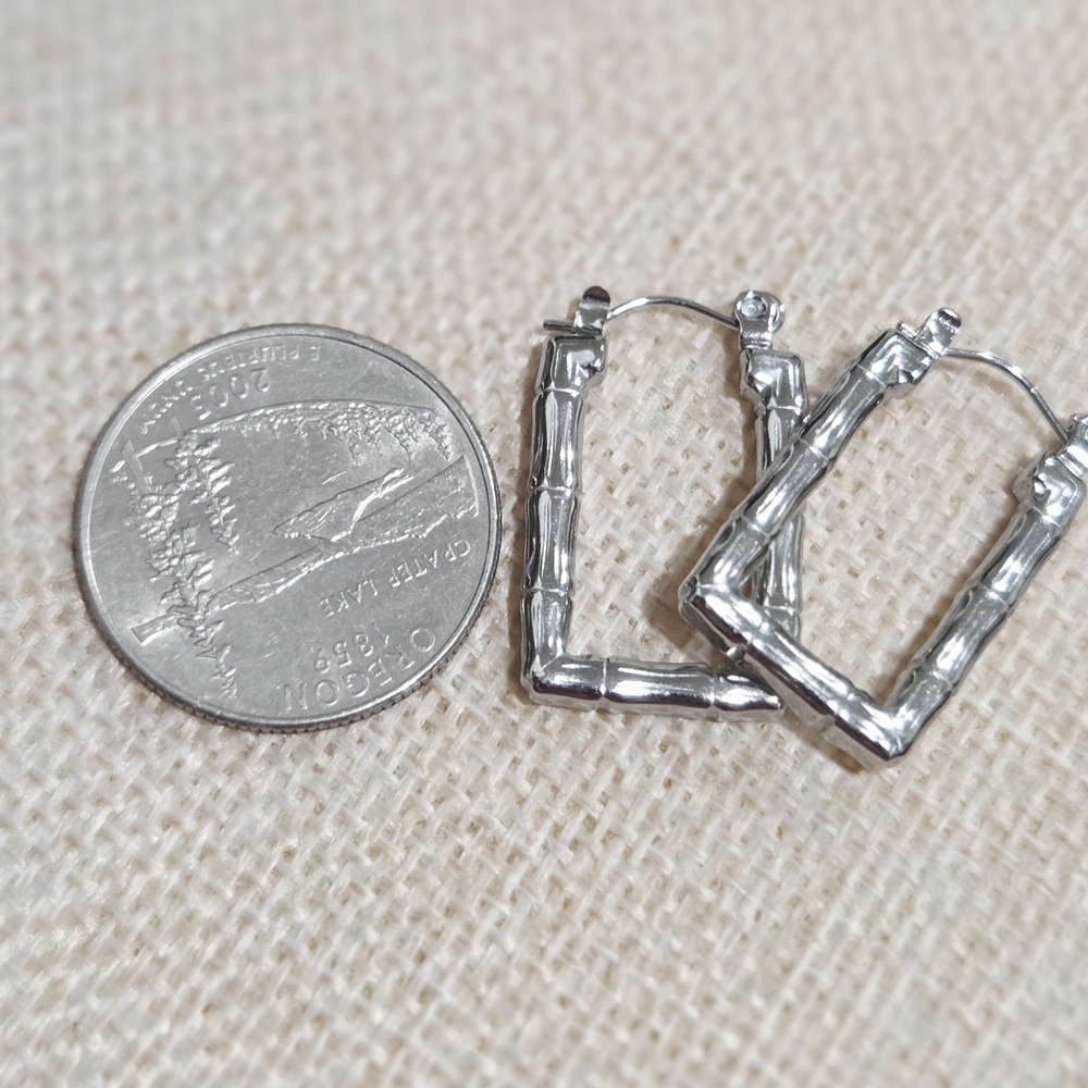 Silver White Gold Hoop Earrings - Picture 3 of 3